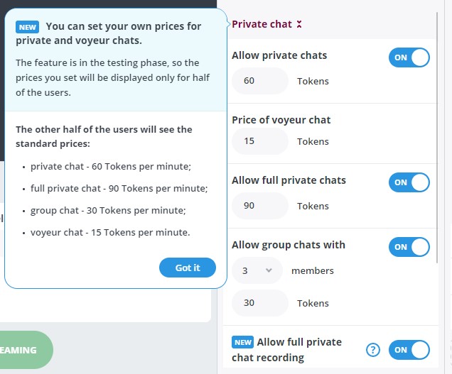 Capitalism comes to BongaCams: Models Set Prices of Private Shows: A new Market Price for Cam Girls