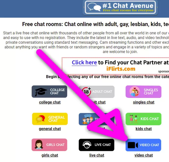 "video chat" button at Chat Avenue