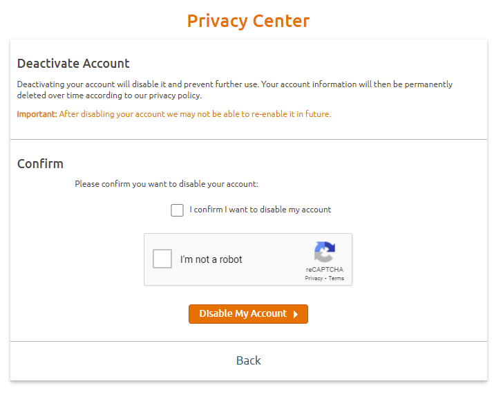 Chaturbate Privacy Center has the Deactivate Account option.
