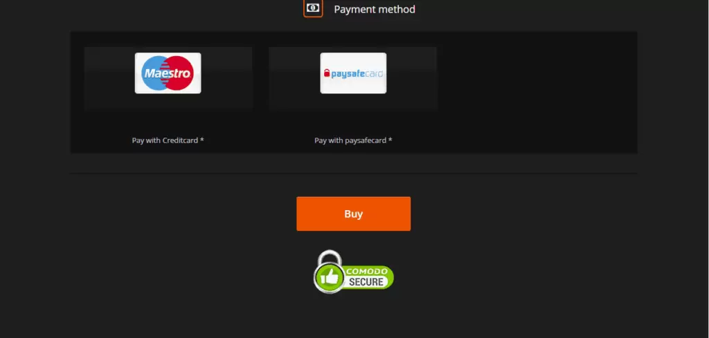 Payment method: Pay with paysafe card