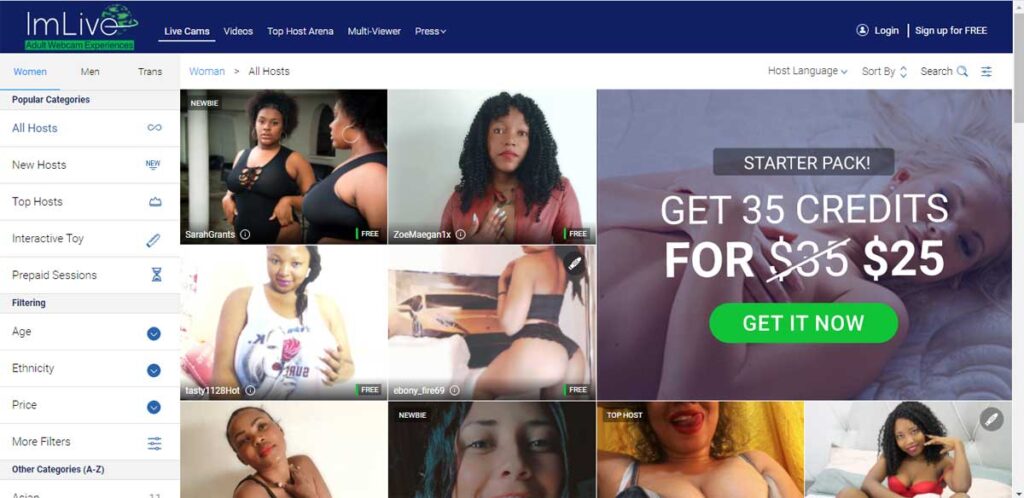 Black African Cam Girls at ImLive premium live chat site