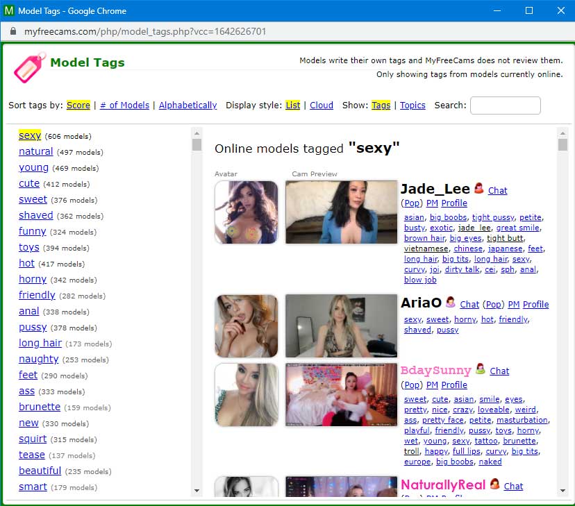 MyFreeCams Tags search windows