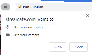 Can Streamate See you? Image shows the permission box in Chrome where you have to click "Allow"