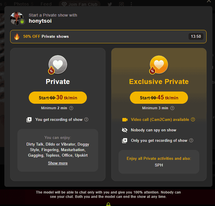 Stripchat Models offer temporary discounts on Private shows