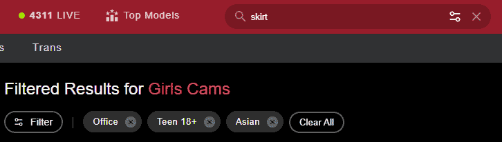 Stripchat: Filtered Results for Girls Cams: filter: Office, Teen18+, Asian, Clear All